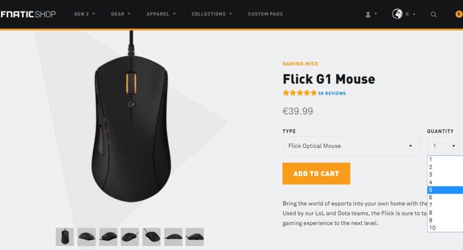 Fnatic Store Flick G1 Mouse Listing