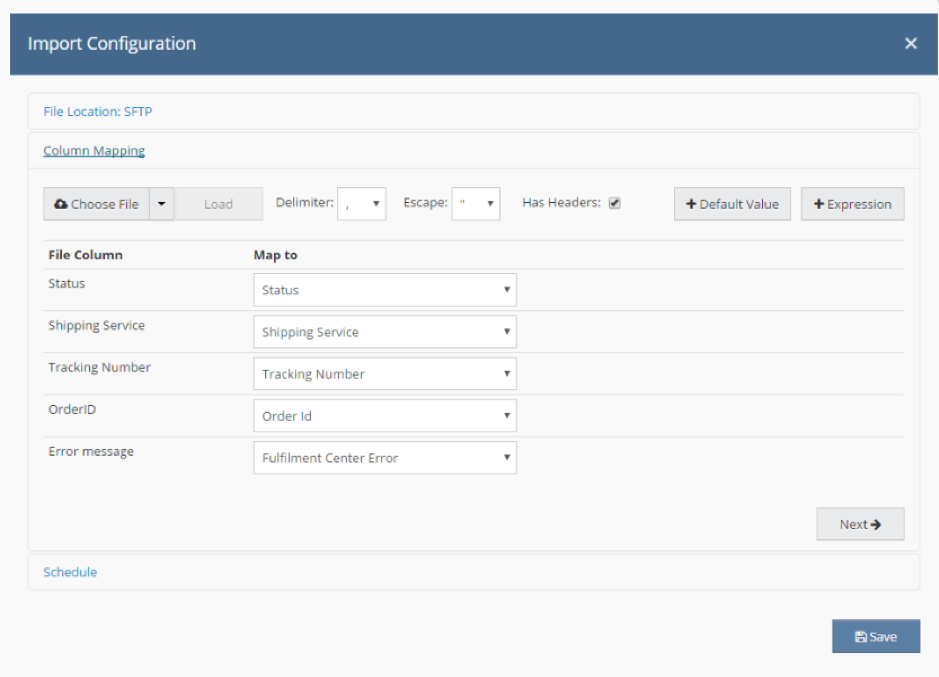 The setup file columns mapping Linnworks data