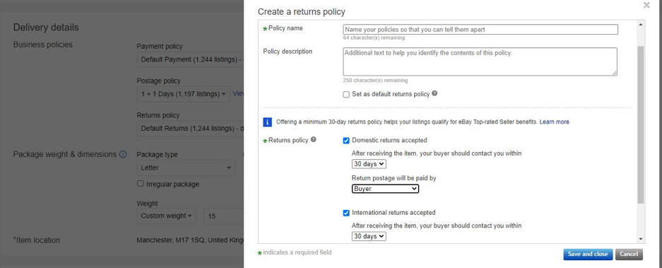 Create a returns policy
